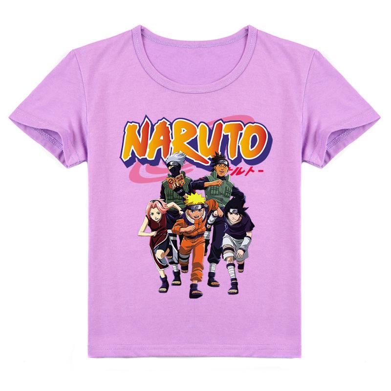 Kinderkleidung Naruto Mittelschule Kinder Cartoon Print Sommer beliebtes Kurzarm T-Shirt Y215 140cm violett
