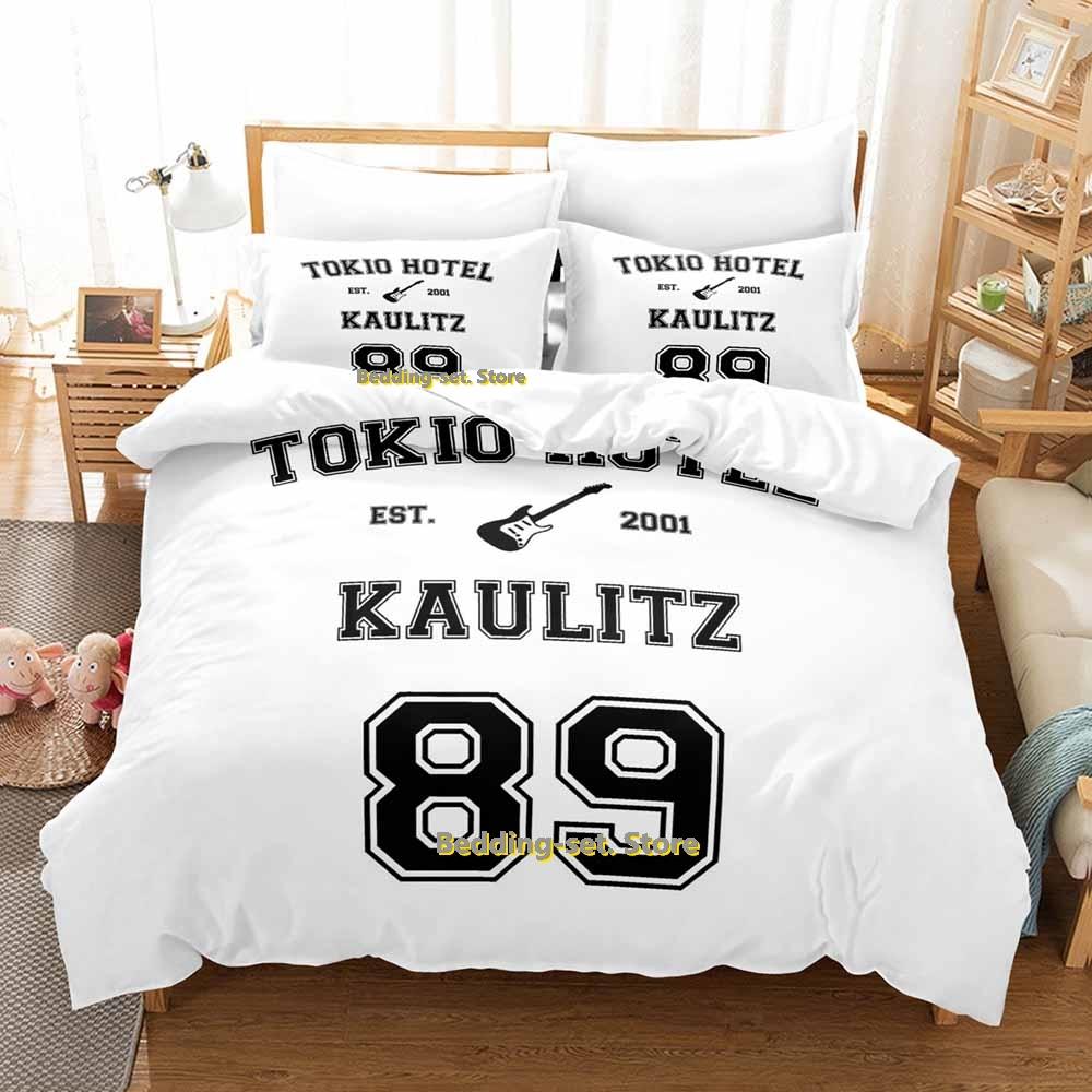 Tokio Hotel Bettwäsche Set Einzelbett Twin Full Queen King Size Bettwäsche Set Schlafzimmer für Erwachsene und Kinder Bettbezug Sets 3D Druck Anime Bettlaken Set EU Single(135*200cm)3pcs