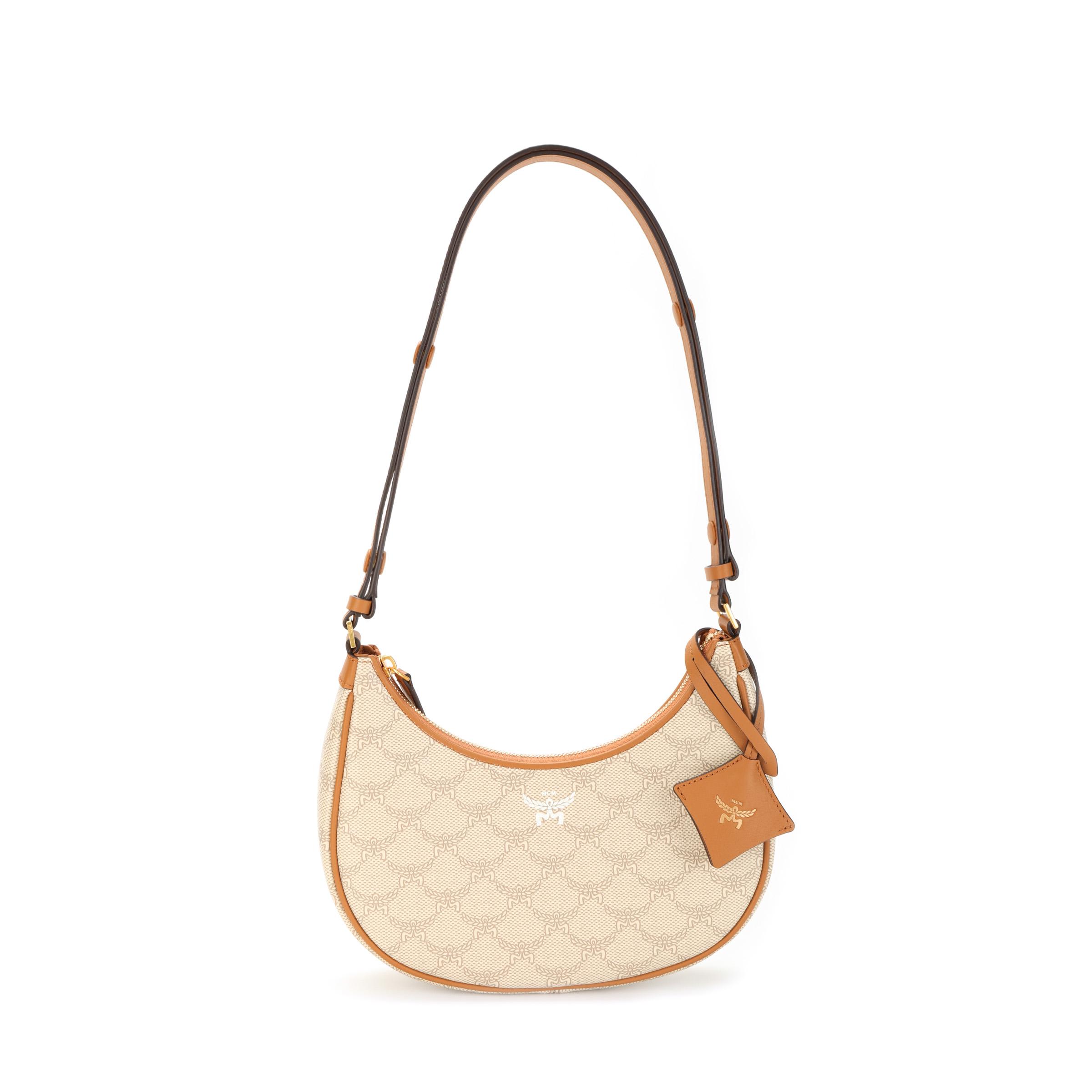 MCM Himmel Abnehmbar Geprägtes Diamantleder Halbmond Rucksack Leinwand Umhängetasche Kleiner Damen Rucksack Beige Braun MWHFSAC02I9001 Basic Set (Bag+Dust Bag)