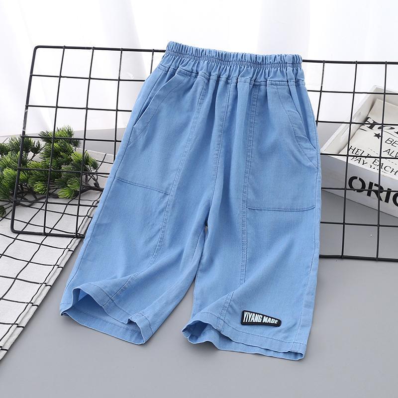 Kinderleichte Tencel Baumwolle Denim Cropped Shorts Jungen Spleißshorts Sommerstil Mittel bis Groß Kinder 170 hellblaue