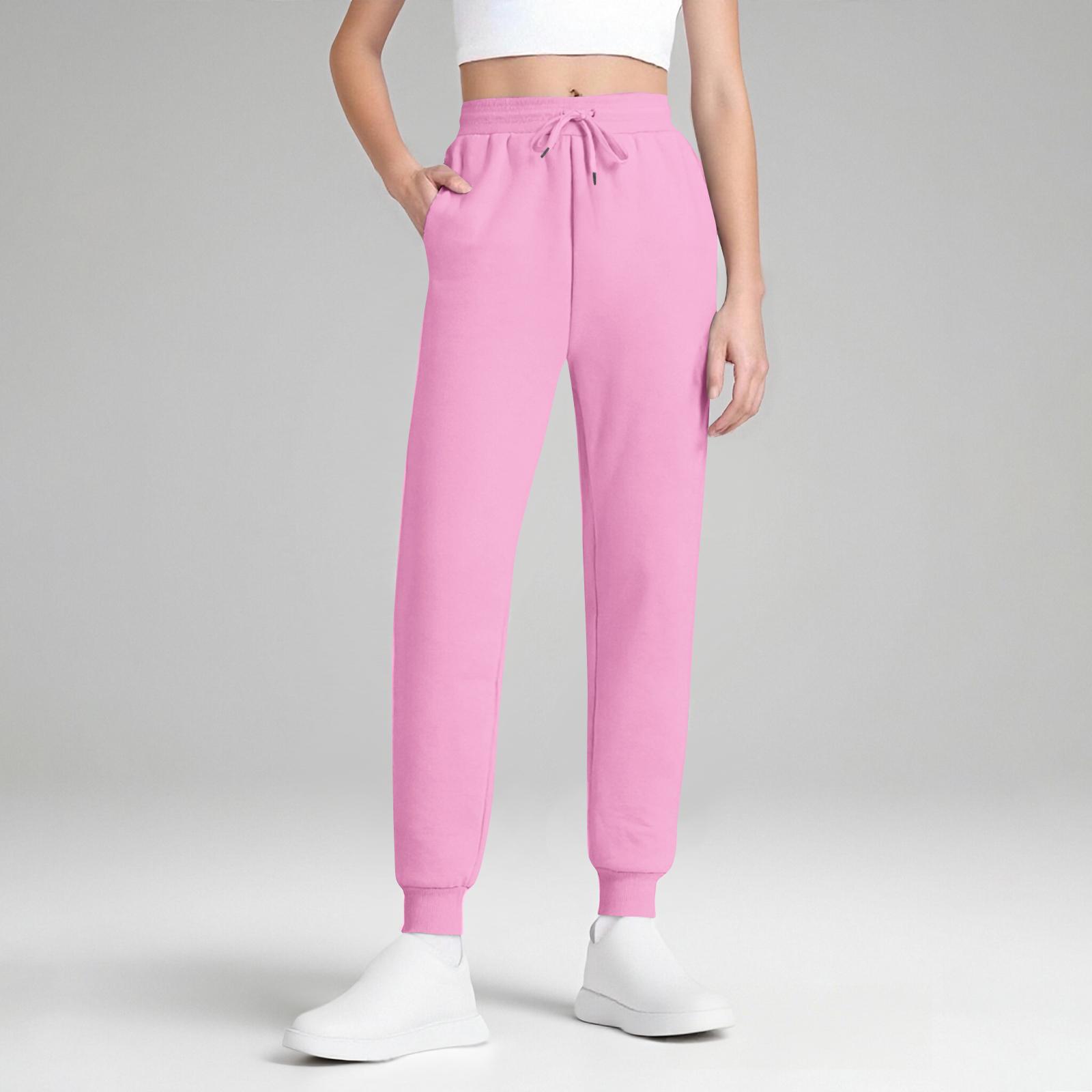 TNNZEET Damen Jogginghosen mit Taschen - High Waist Sweatpants Tapered Leg Kordelzug Leichte Sporthose M rosa