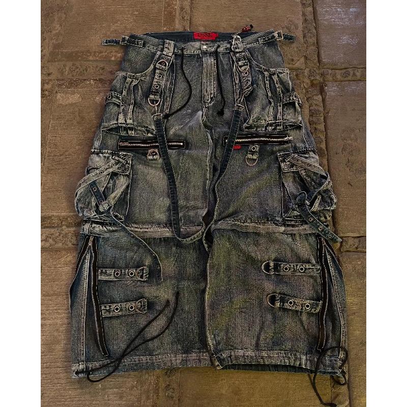 ROADVIBE Streetwear Schwere Jeans Y2K Kleidung Herren Damen Hip Hop Retro Taschen Baggy Cargohosen Baggy Jeans Low Rise Weite Hosen L black