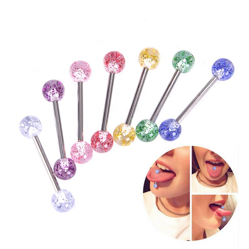 8 Teile/satz Bunte Glitzer Zunge Ringe Barbell Ball Körper Piercing Schmuck bunt