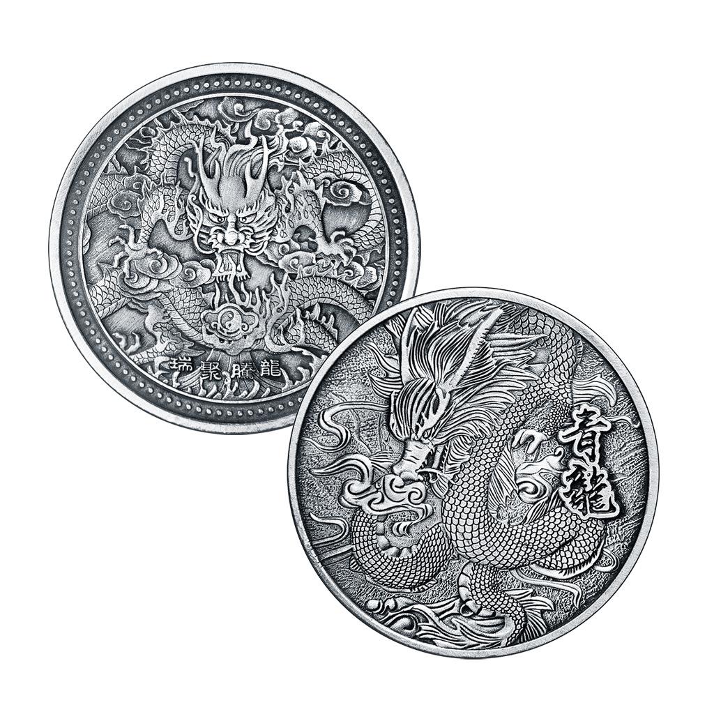 Grüne Drachenmünze, Glücksbringer-Tier Antike Silbermünze, Gedenkmedaille Tierkreiszeichen, Relief, Metall-Geschenkmünze, Weihnachtsgeschenk, Nikolausgeschenke