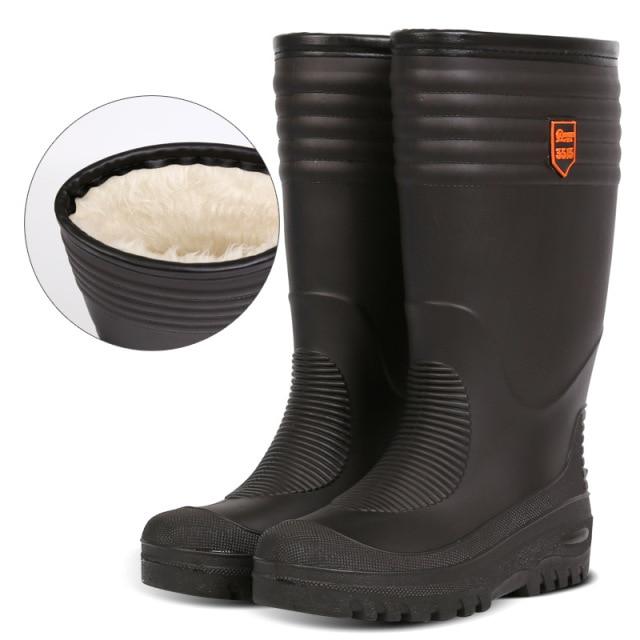 Schwarz Hohe Angeln Stiefel Männer Wasser Schuhe Regen Stiefel Mit Fell Winter Hohe Stiefel Baumwolle Gepolsterte Stiefel Wasserdicht 44