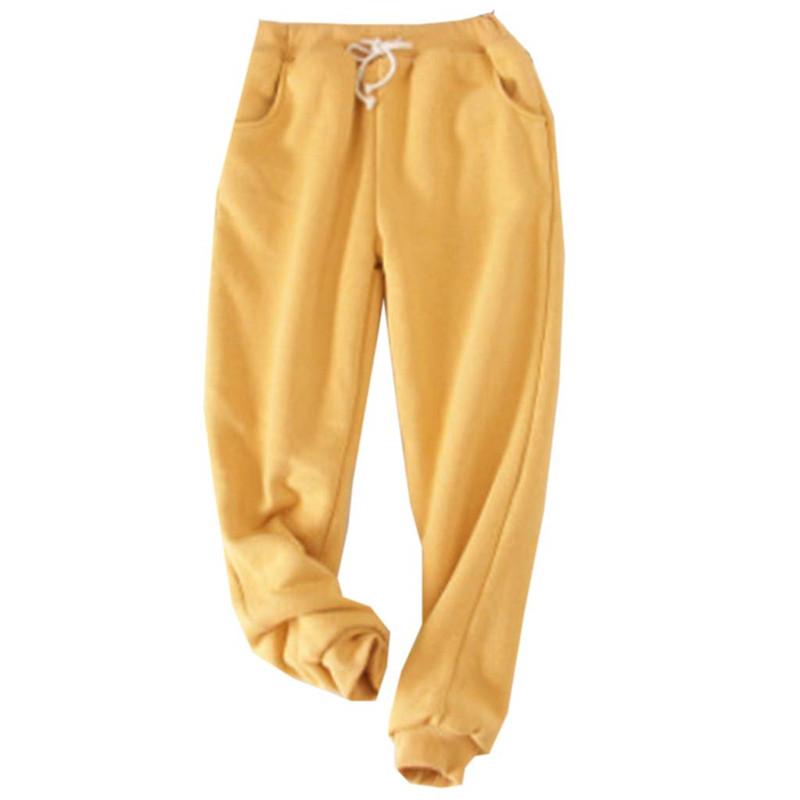 Warme Hose für den Winter, dünn, dicker Samt, lässige Woll-Fleece-Hose, Kaschmir-Hose für Damen, Baumwollhose S gelb