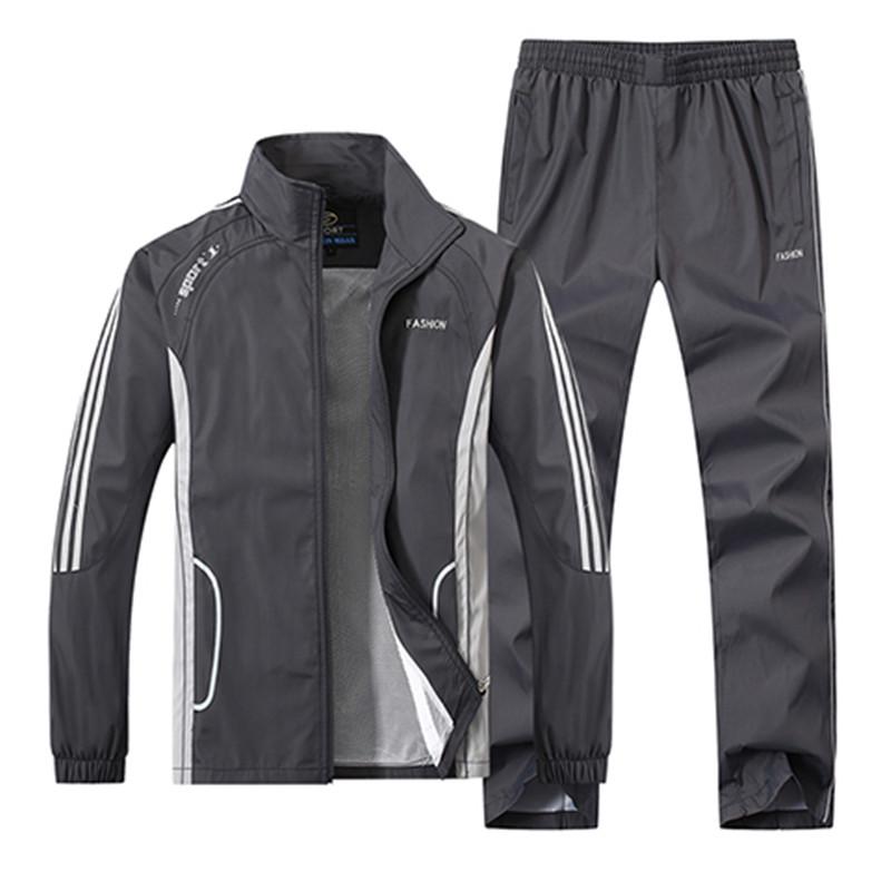 Herren-Set, Frühling und Herbst, Herren-Sportbekleidung, zweiteiliges Set, sportlicher Anzug, Jacke + Hose, Trainingsanzug XXXXL graue