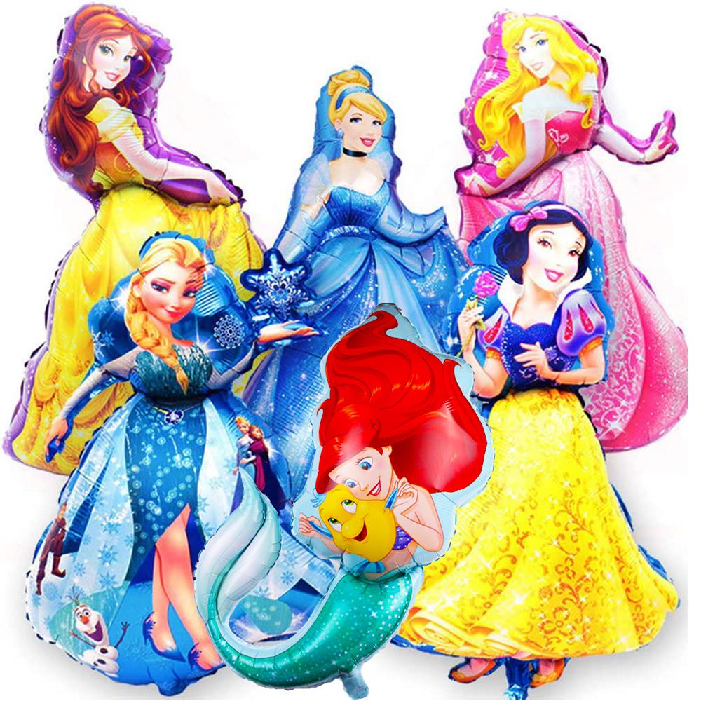 6 Stück/Set Prinzessinnen-Folienballons Geburtstagsfeier-Dekorationen mit Belle Elsa Ariel blue