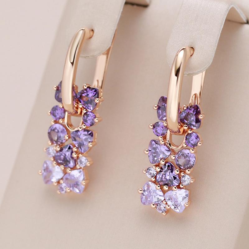 1 Paar glänzende geometrische lila Zirkon Tropfen baumelnde Ohrringe für Frauen Luxus Gold Farbe Hochzeit Schmuck Geschenk gold/violett