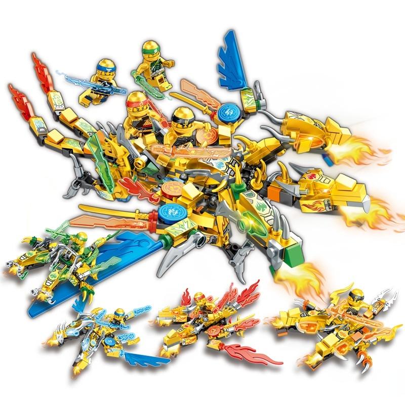 566 stücke Ninja Goldenen Dreiköpfigen Drachen 4 In 1 Bausteine Spielzeug Kinder Diy Ziegel Puzzle Spielzeug für Jungen