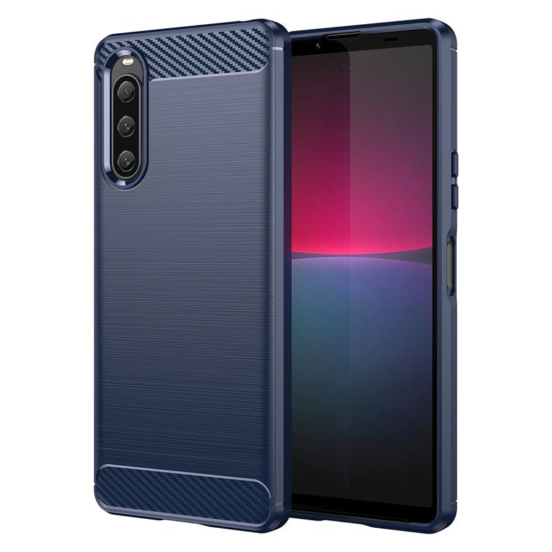 Für Hülle Sony Xperia 10 V Hülle Für Sony Xperia 10 V Bumper Silikon Kohlefaser Rückseite Hülle Für Sony Xperia 10 V 1 10 III Hülle For Sony Xperia 5 IV blau