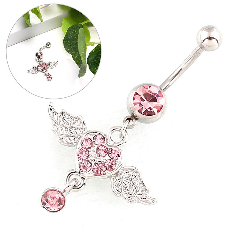 Frauen Piercing Herz Flügel Bauch Nabel Ring Baumeln Körper Schmuck