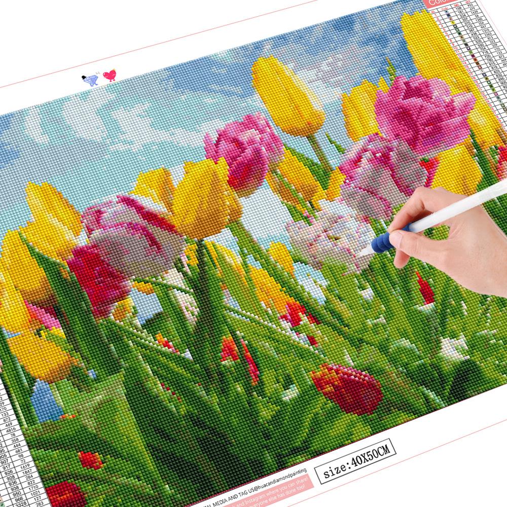 Diamant-Malerei, Blumen-Tulpe, voller quadratischer Bohrer, Diamant-Stickerei, Blumen-Mosaik-Set 20X30CM
