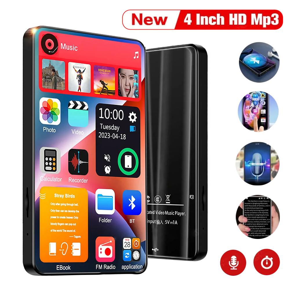 HD MP3 MP4-Player, tragbarer Voll-Touchscreen, Bluetooth 5.2, Walkman, 16 GB, eingebauter Lautsprecher, Musik-Player, FM-Radio, Aufnahme, E-Book schwarz