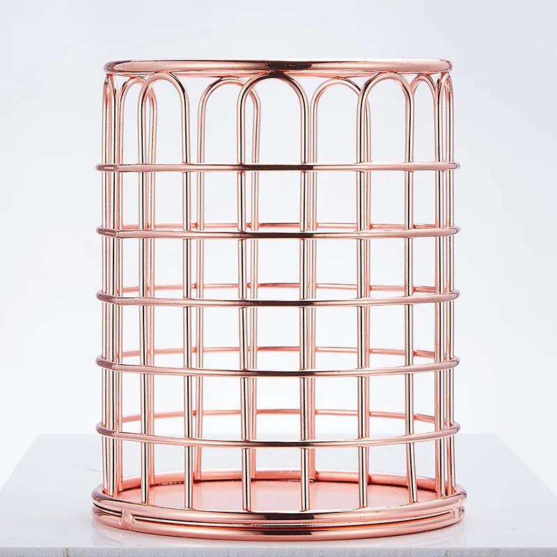1 stück Rose Gold Hause Schreibtisch Schreibwaren Dekor Stift Bleistift Topf Halter Container Organizer Make-Up Pinsel Lagerung Schreibtisch Schreibtisch Zubehör
