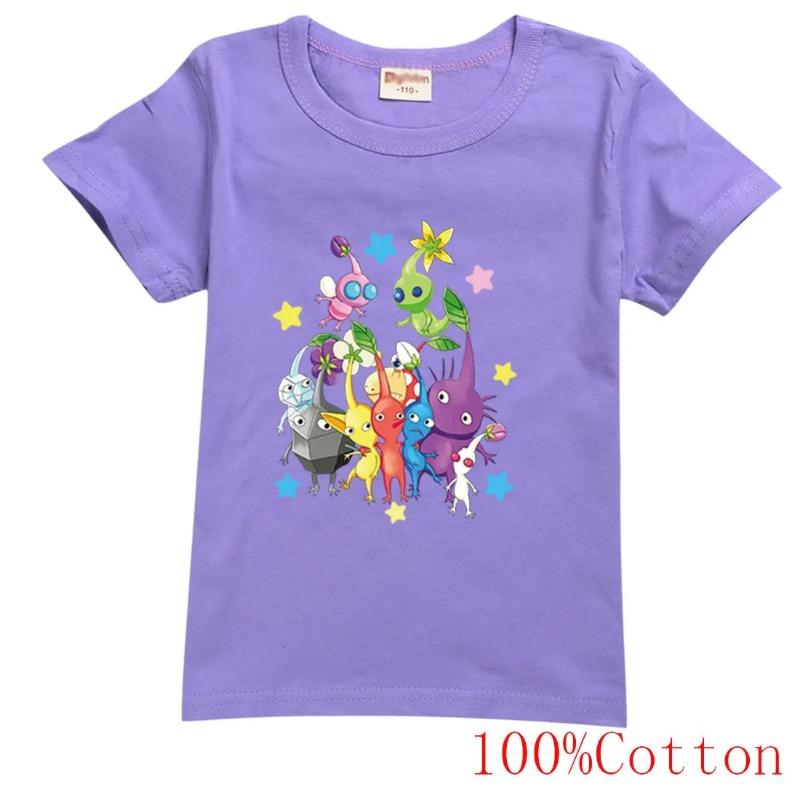 2025 neueste Spiel Pikmin 4 Wiki T-shirts Kinder Sommer Kleidung Jungen Cartoon T-shirt Baby Mädchen Kurzarm Tops kinder Kleidung 160 purple