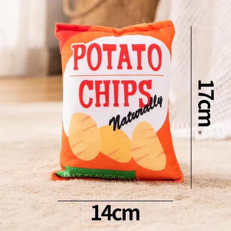 Lustiges Hundespielzeug Chips Plüsch gefüllt Haustiere Quietschspielzeug Bissfest Knisterpapier Spielzeug für kleine mittelgroße Haustiere Zubehör orange