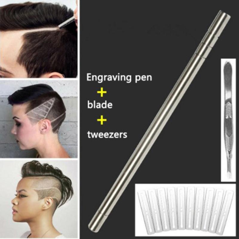 1Set Frisur Gravierte Stift + 10 Stücke Klingen Professionelle Haarschneider