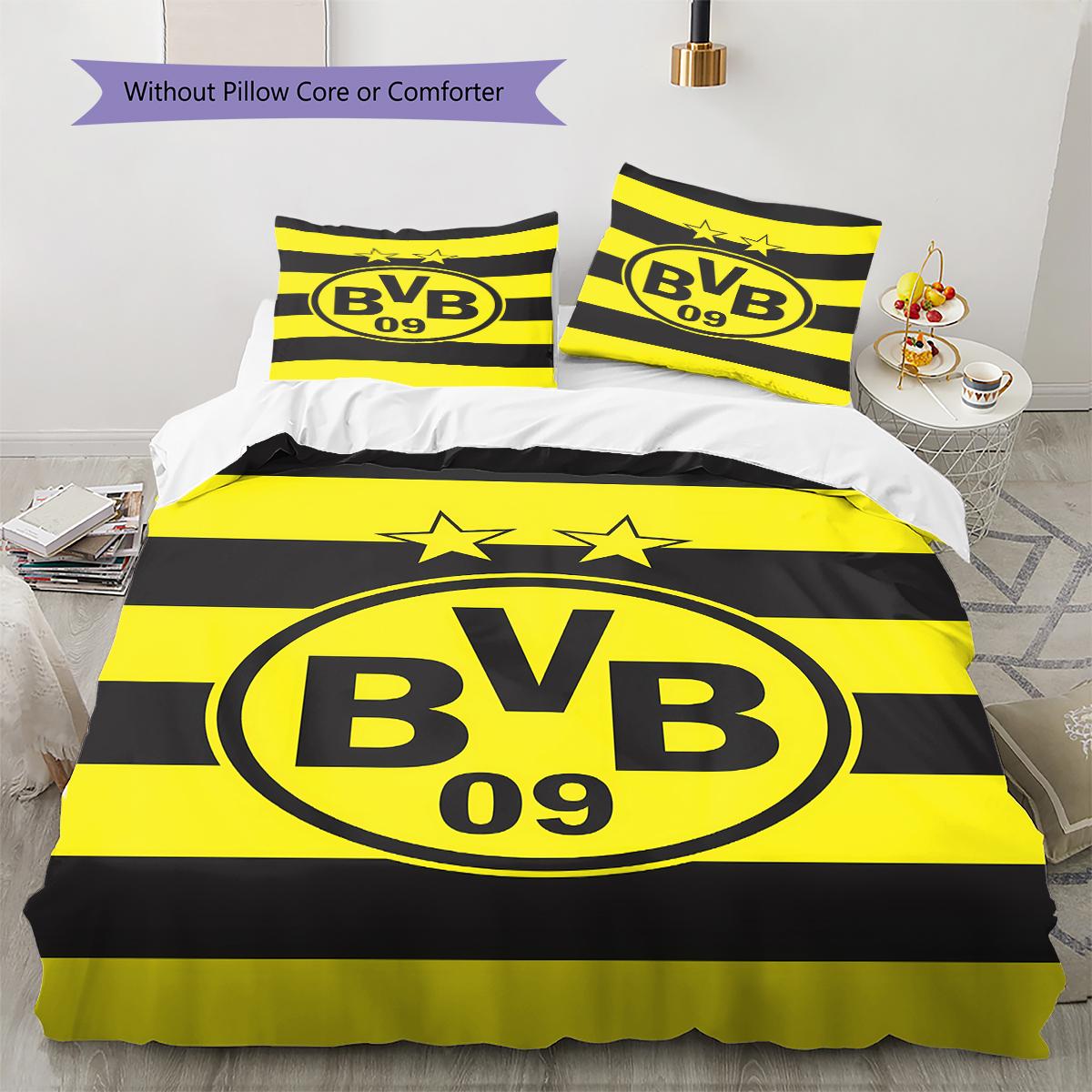 BVB Muster Bettwäsche, Steppbett Set Bettbezug Kissenbezug Zuhause Geburtstagsgeschenk (1 Bettbezug + 2 Kissenbezüge, ohne Füllung) 135x200cm