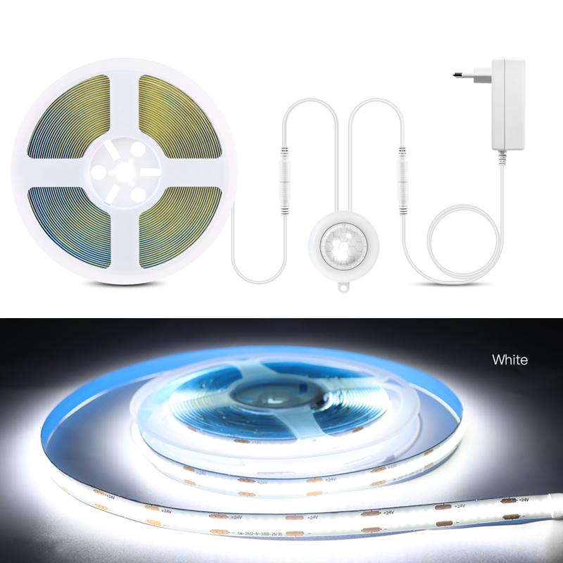 PIR Motion Sensor COB LED Streifen Licht 24V Led Licht Band Treppen Korridor Schlafzimmer Wand Küche Schrank Hintergrundbeleuchtung beleuchtung 5M