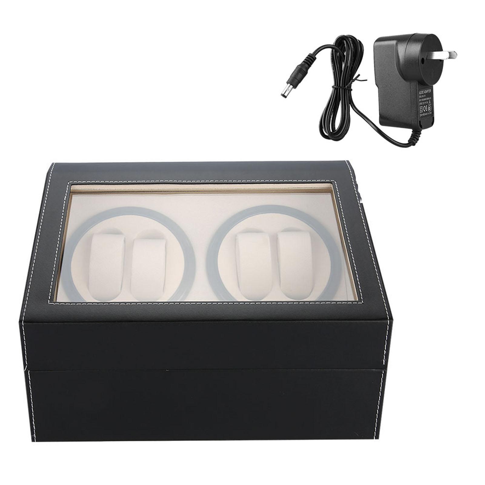 Uhrenbeweger für 4 Automatikuhren, 6 Fächer, Uhrenaufbewahrungskoffer, leiser Motor (Schwarz+ )