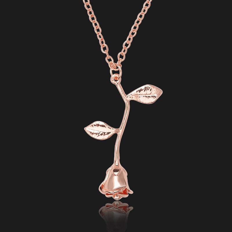 ZRM 3D Rosenanhänger Halskette Benutzerdefinierte Charm-Halskette Finale Rose Blume Die Schöne und das Biest Rosenblumen-Halskette beige