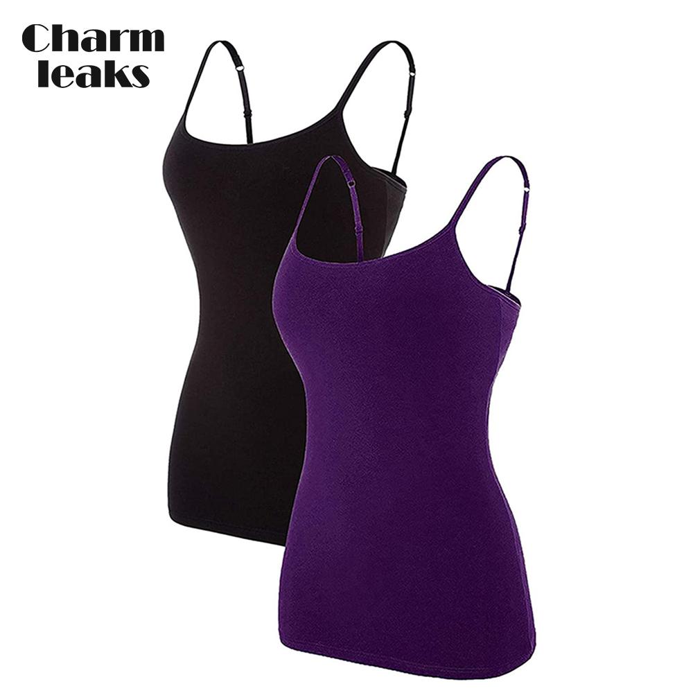 Charmleaks Damen-Unterhemd aus Baumwolle, Damenunterwäsche, Nachtwäsche, Unterwäsche, Hebe-BH, solides Basic-Tanktop, 2er-Pack S violett/schwarz