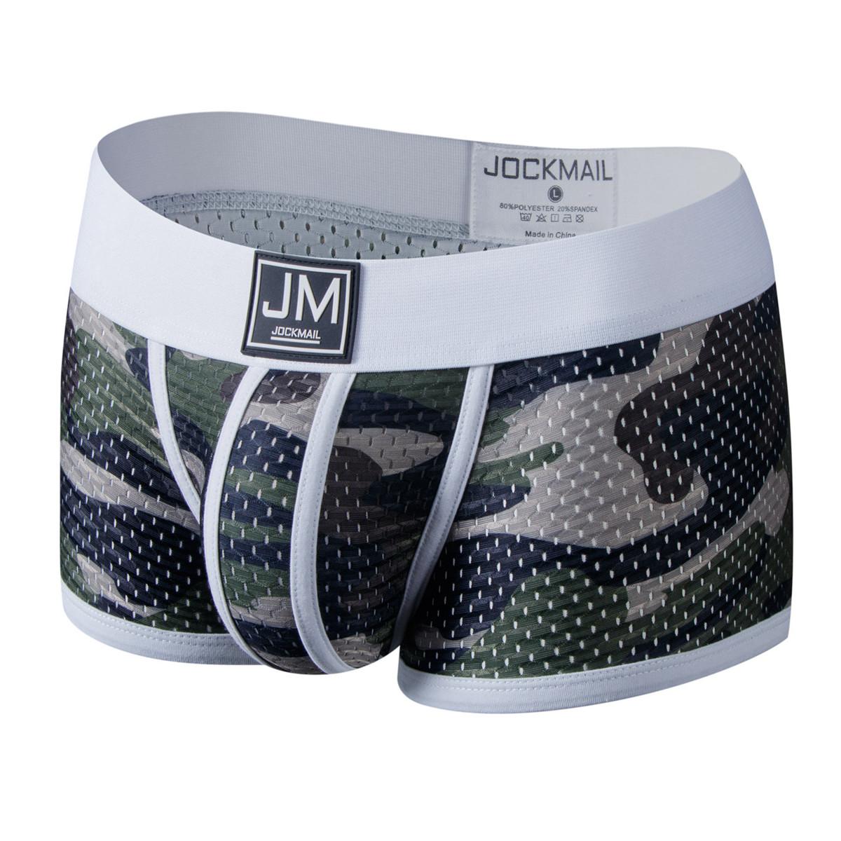 Boxer JOCKMAIL Nylon-Boxershorts mit Tarnmuster, atmungsaktiv, Mesh-Boxershorts, niedrige Leibhöhe, stilvolle, große, elastische Sport-Herrenunterwäsche L weiß