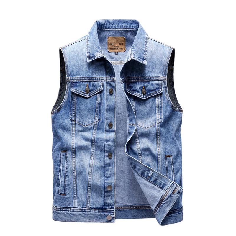 Frühling Sommer Herren Denim Westen Mode Umlegekragen Baumwolle Jeans Ärmellose Jacken Mann Retro Streetwear Party Westen S dunkelblaue