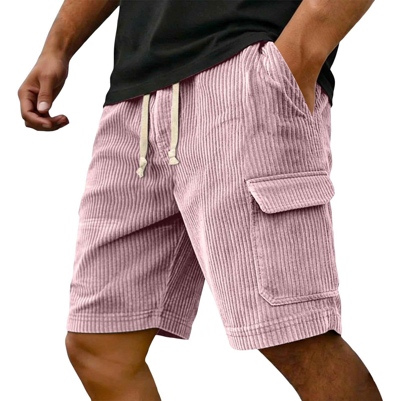 Herren Cord Cargo Shorts mit Taschen Kordelzug Taille Herren Sweatshorts Lässige Passform für den Alltag Baumwollshorts Herren XXXXL rosa