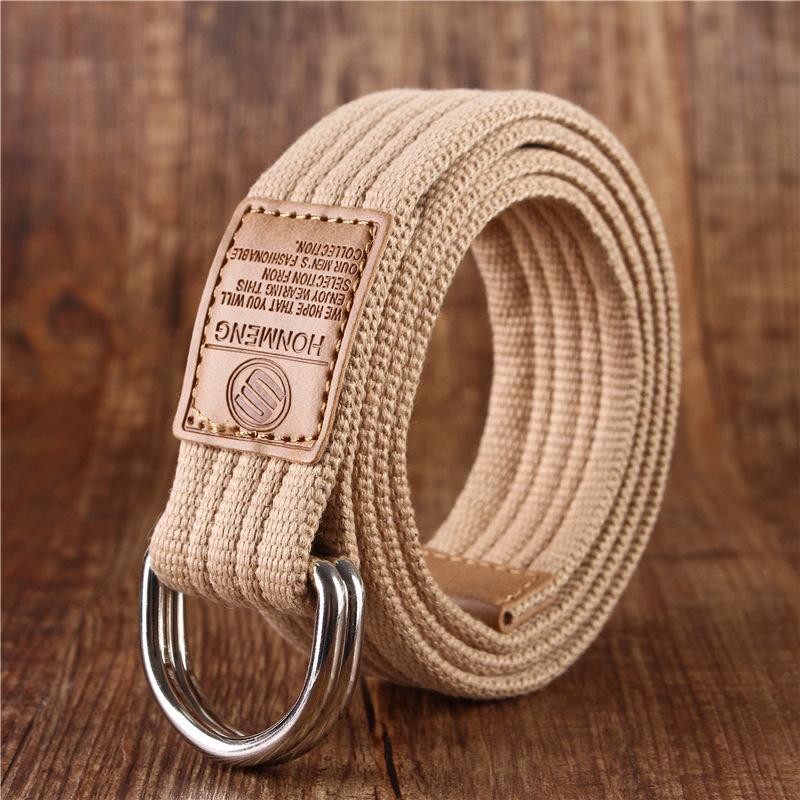 Korean-Style19Color Doppelring Canvas Gürtel Casual Hosen Canvas Gürtel Trendy Double RingDYouth Hosengürtel mit 115cm helle khaki