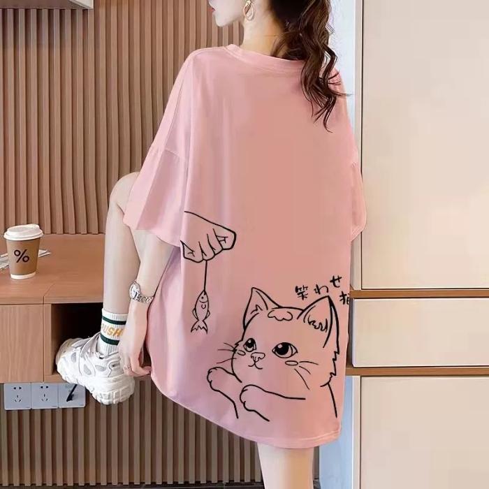 Reine baumwolle T-shirts Frauen sommer niedlichen cartoon print hip hop Streetwear casual t shirt Weibliche Harajuku Übergroßen Kurzarm weiß y2k Tops 3XL rosa