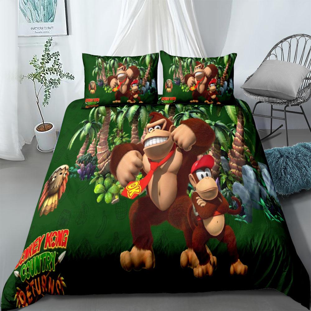 Bettwäsche-Set mit Affe-Cartoon, Donkey Kong, King-Size-Bett, Queen-Size-Bett, Doppelbett, Full Twin Single Size EU single(135x200cm)