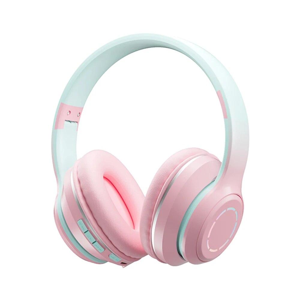 2025 Farbverlauf Bluetooth-Kopfhörer Drahtloses Musik-Headset LED-Licht mit Mikrofon Gamer-Kopfhörer Kinder Schöne Weihnachtsgeschenke rosa