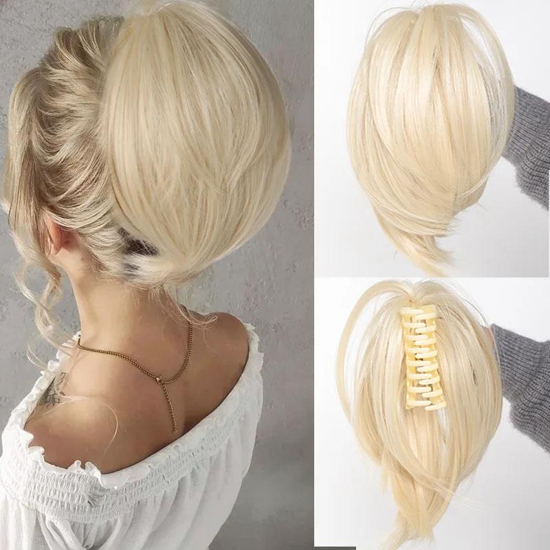 Synthetisches Messy Bun-Haarteil, Haargummis für Frauen, glatter Chignon, Pferdeschwanz, Clip in Haarverlängerungen, zerzauste Hochsteckfrisur 15CM beige