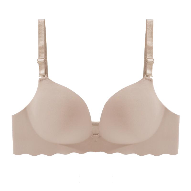 Nahtloser, kabelloser Push-up-BH für Damen, Unterwäsche, unterstützender Plunge-BH, Damenunterwäsche 38/85BC beige