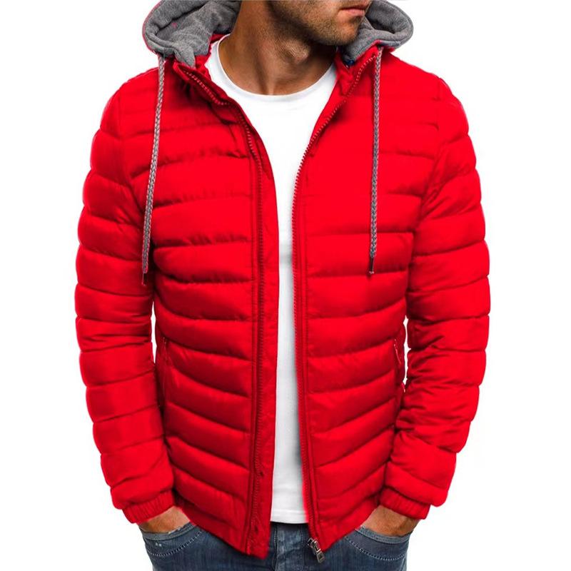 Herbst Winter Herren Casual Parkas Feste Kapuze Mantel Jacke Lässige warme Kleidung Männer Mantel Streetwear Puffer Jacke L rot