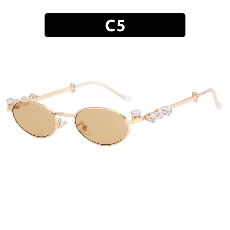 Diamantbesetzte ovale Brille Metallbrillengestell Fortschrittliche natürlich aussehende flache leichte Brille für Männer und Frauen beige