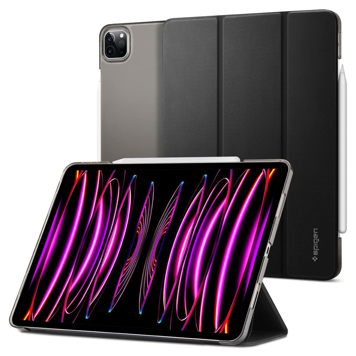 Spigen iPad Pro 11 Hülle, Dreifach faltbar, Ständerabdeckung, Apple Pencil Aufbewahrung, Ladefunktion, Schlank, Leicht, Automatisches Aufwachen/Schlafen, Liquid Air Folio, ACS05466 (Schwarz) gray