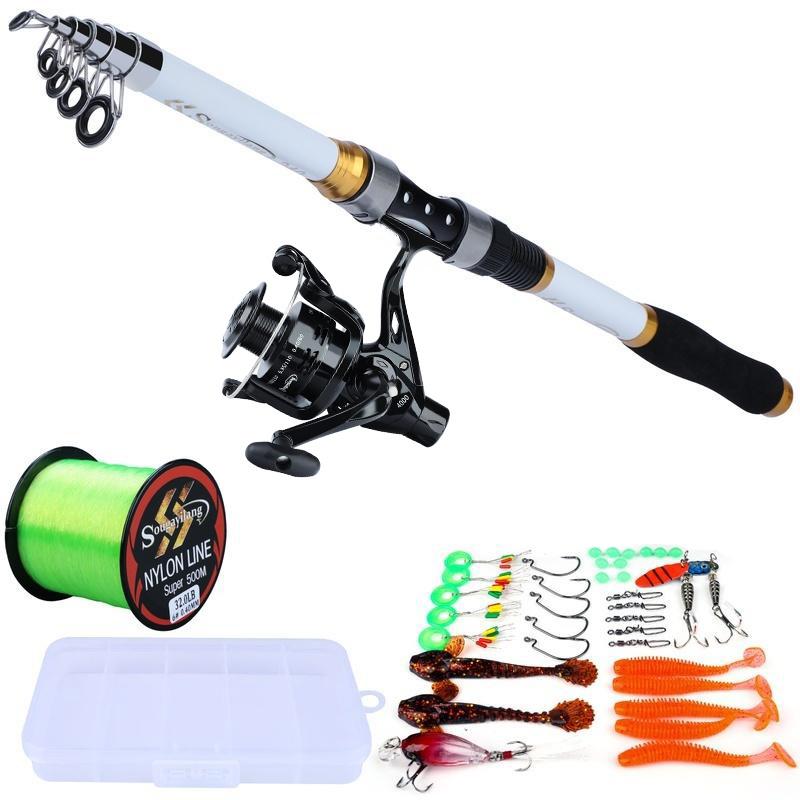 Sougayilang Spinning Angelrute Reel Combos Angelschnur Locken Tragbare Reise Angelrute Rad Angeln Draht Angeln werkzeuge 3.0M Rod&4000 Series Reel schwarz/weiß