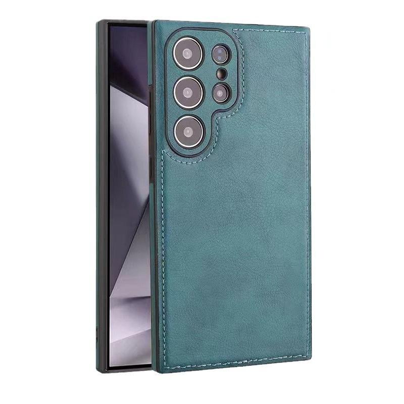 Premium Leder Handyhülle für Samsung Galaxy S25 Ultra S24 S23, Rindsleder Retro Premium Leder Samsung Handyhülle Galaxy S23 grün