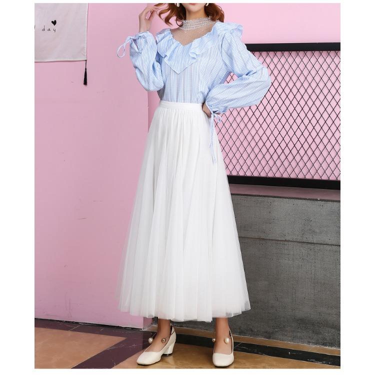 Frühling und Herbst Damen Rock Swing Puffy knöchellangen Rock hohe Taille schlank Fee Neckholder Netz Garn Rock A-Linie Rock One Size weiß