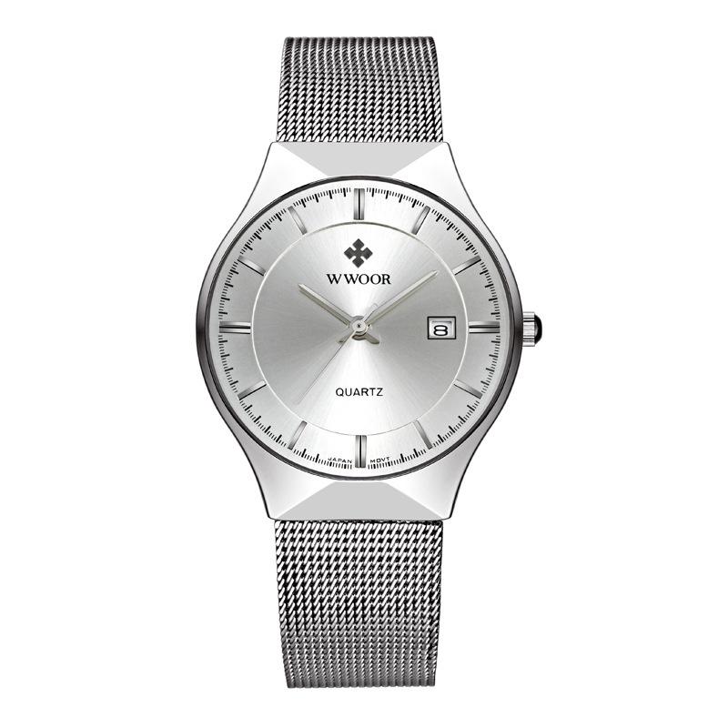 WWOOR Uhr Herren Luxus Ultraflach Lässige Herrenuhr Blau Wasserdicht Edelstahl Quarz Automatisches Datum Mode Herrenuhren weiß/silber