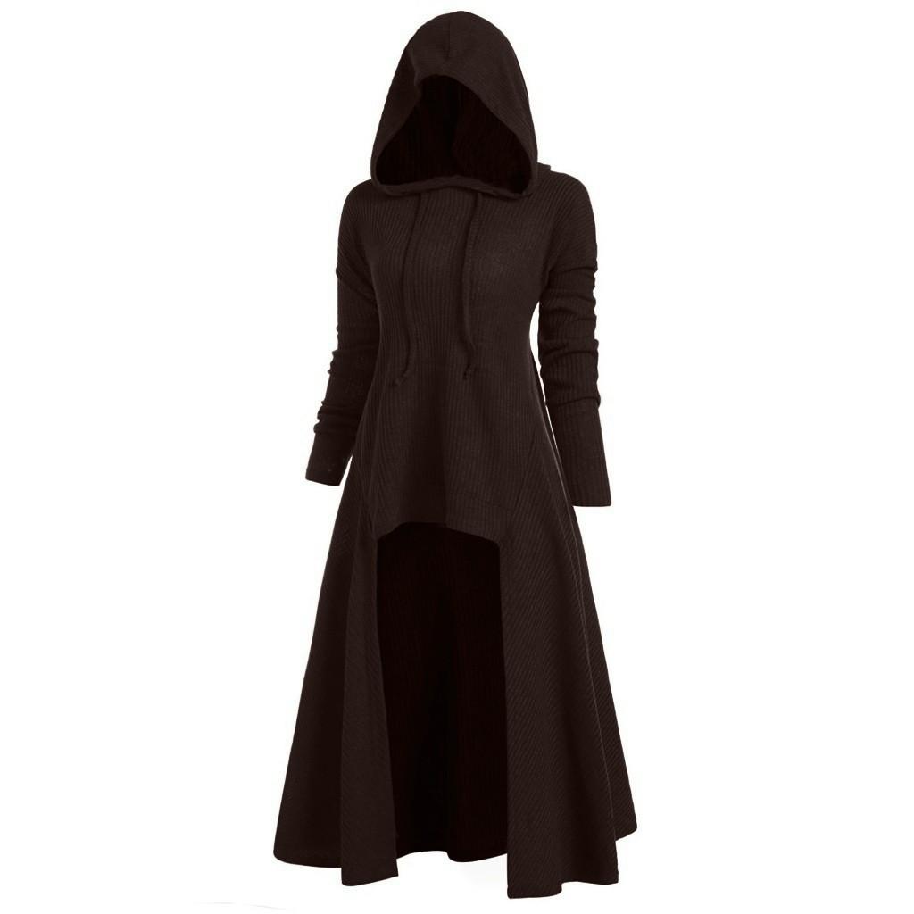 Damenmode mit Kapuze, Übergröße, Vintage-Umhang, hoher, niedriger Pullover, Bluse XL kaffeebraun