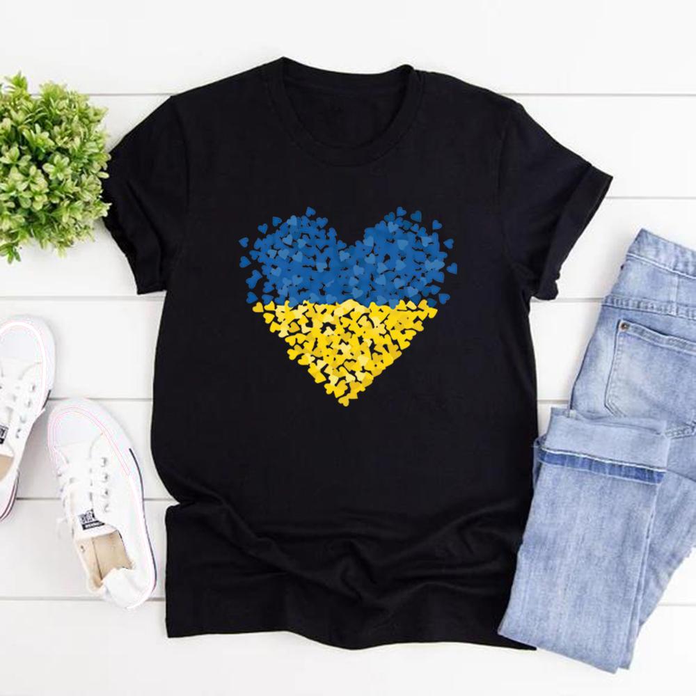 Ukraine Flagge T-shirt Ukraine Herz Grafik T Shirts frauen Kurzarm Oansatz T-shirts Liebe und Frieden T-Shirts Frauen Kleidung S schwarz