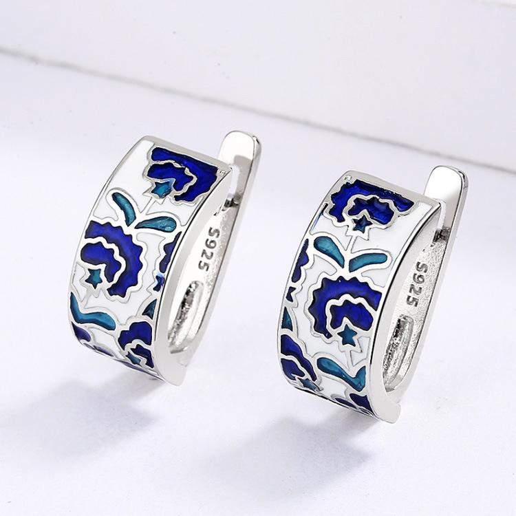 Klassische Kreative Handgefertigte Blaue Emaille Ohrringe Für Damen Blütenform Ohrringe Mode Party Schmuck Damen Ohrringe white
