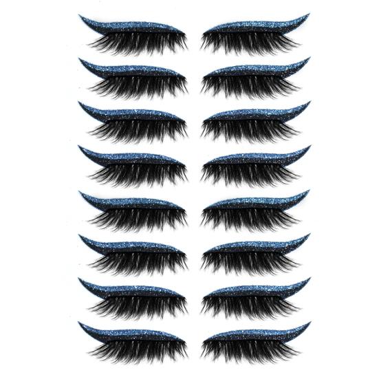8 Paare Lidschatten-Wimpern-Patch für Faule Wasserdichter Glitzer-Lidschatten Wimpern Make-up blau