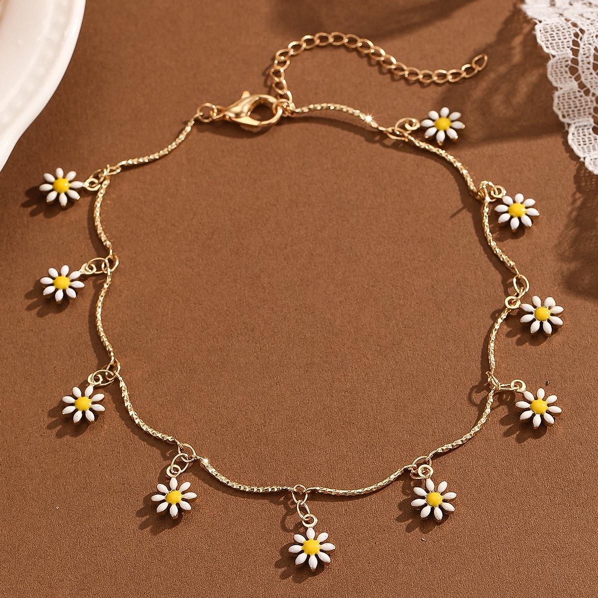 Kinitial Süße Gänseblümchen Fußkettchen Für Frauen Kette Sonnenblume Floral Boho Fußkette Barfuß Knöchelarmband Schmuck United States