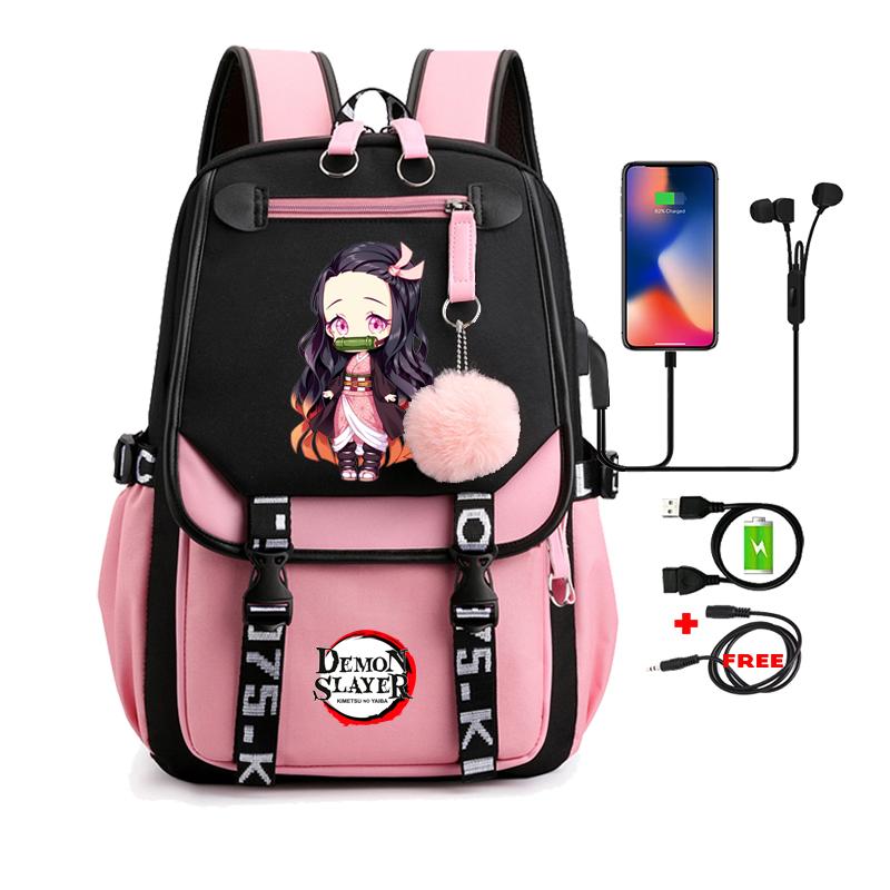 Dämon Slayer Nezuko Rucksäcke für Männer Anime Schultasche für Teenager Leinwand Laptop Rucksack Frauen Rucksack Anime Nezuko Rucksack
