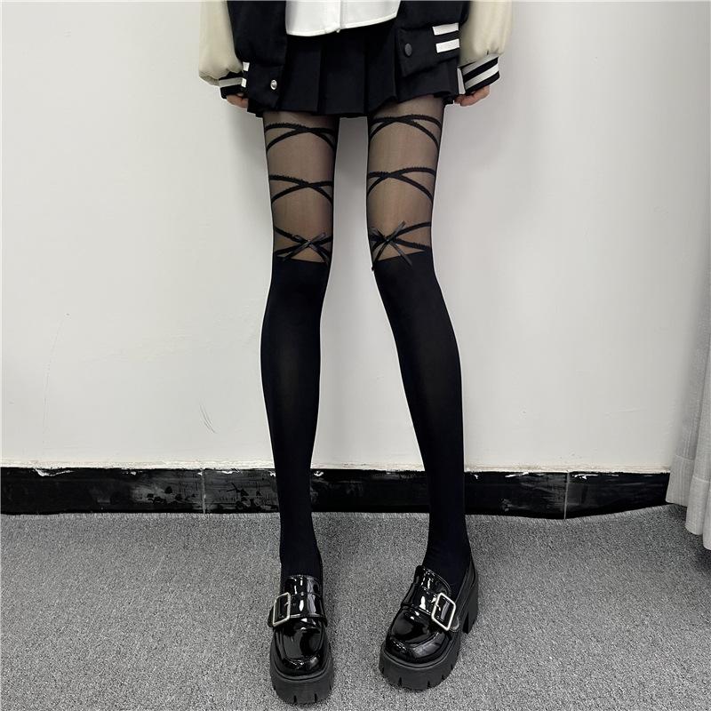 Kawaii Sexy Dessous Für Onlyfans Strumpfhosen Strumpfhosen Strümpfe Damen Dessous Schleife Träger Lolita Süße Mädchen Lange Strumpfhosen Socken One Size gray